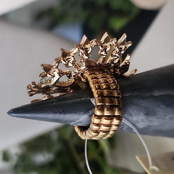 Gold with Multi Color Crystals Peacock Stretch Ring - Picture 4 of 7